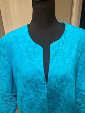 TanJay Turquoise Textured Open-Front Blazer 2X